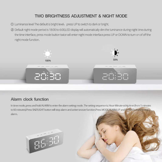 Digital Smart Back Light | Table Mirror Alarm Clock - KYVO